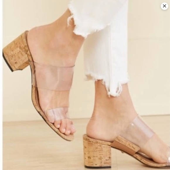 SCHUTZ Clear and Tan Block Heel Sandals - Picture 1 of 6